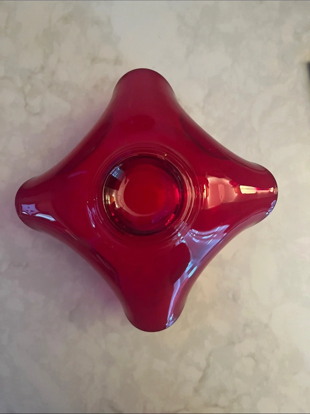 Vintage MCM Viking Ruby Red art Glass Bowl handkerchief Four point design